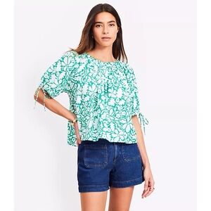 NWT LOFT Floral Tie Cuff Blouse Medium